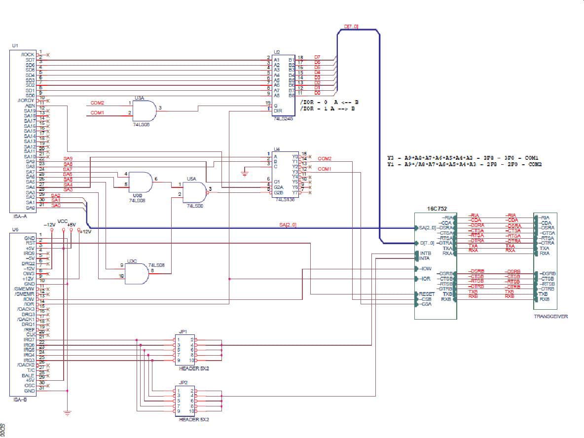 ISA Bus Hardware Interface Example for the SC16C752 or SC16C2550 can be connected to an ISA Bus