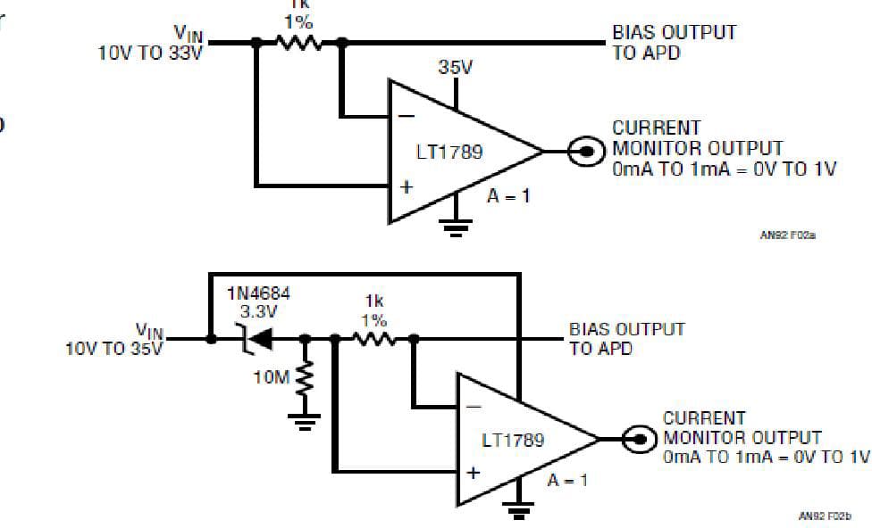 Measuring Bias Current into an Avalanche Photo Diode (APD) Using an Instrumentation Amplifier