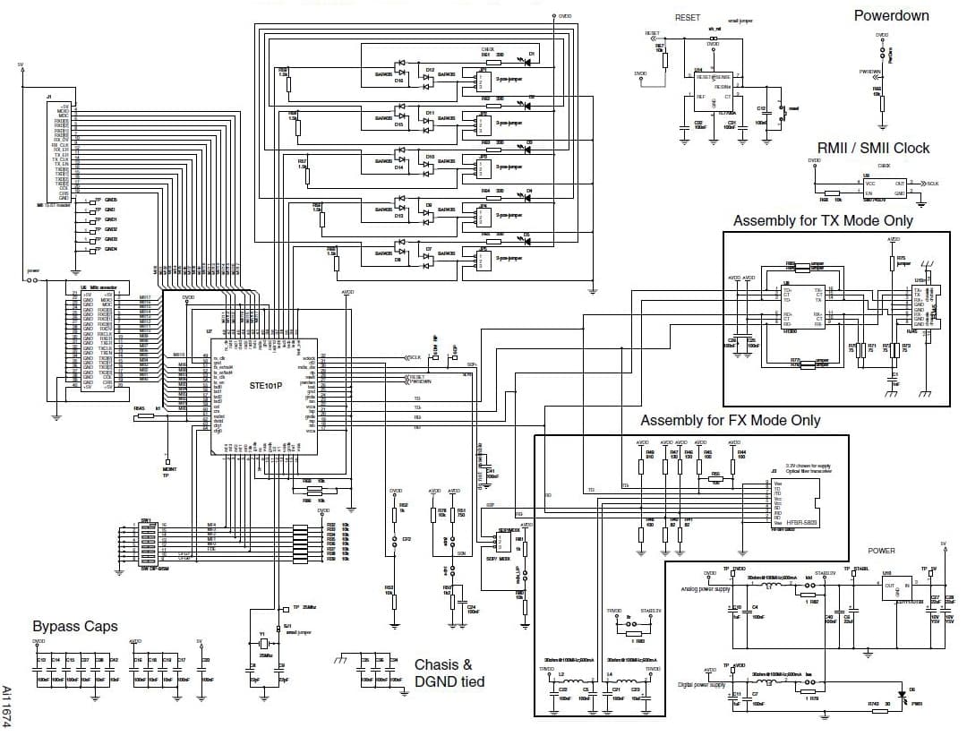 AN2232, STE101P Reference Design Board for 100Base-FX, 100Base-TX and 10Base-T