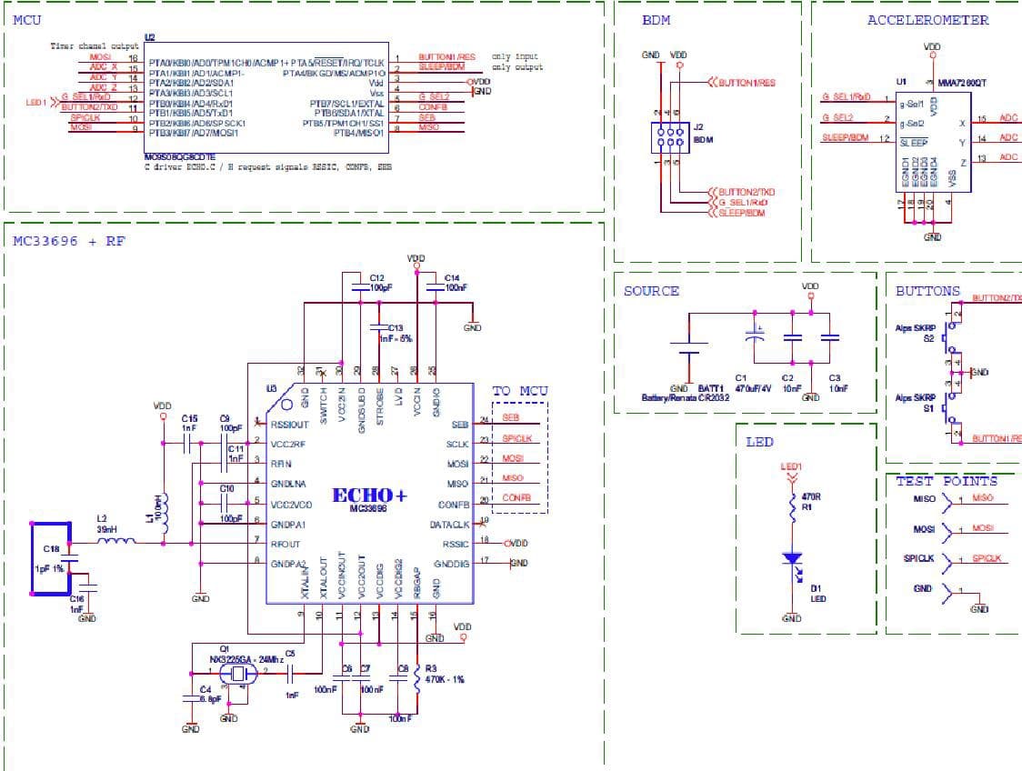 434 MHz Wireless Triple Axis Accelerometer Application Circuit based on ESTAR Sensor Board