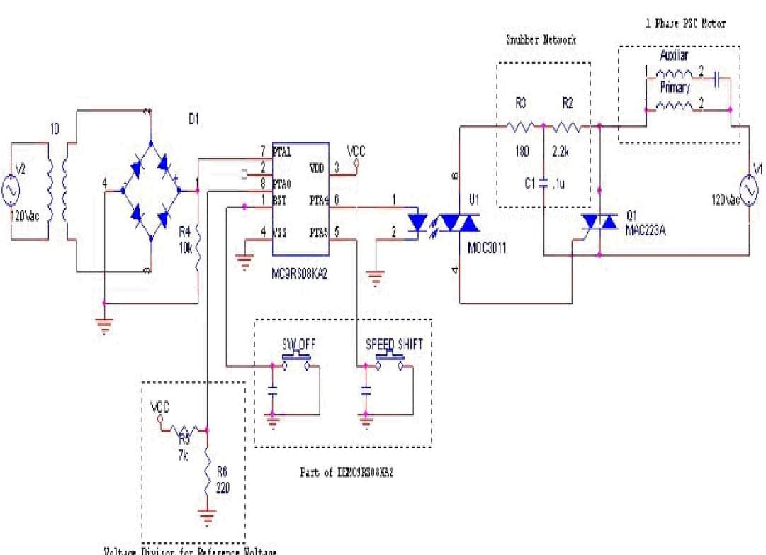 Single-Phase Motor Speed Control Application Circuit Using MC9RS08KA2 MCU