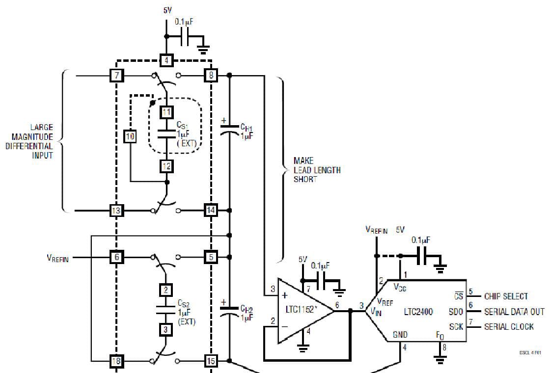 High Accuracy, Bipolar Differential to Single-Ended Converter Drives the LTC2400 Input Rail-to-Rail