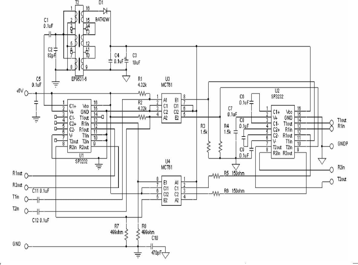 RS-232 Isolated Interface for 3.3V to 5.5V RS-232 Transceiver