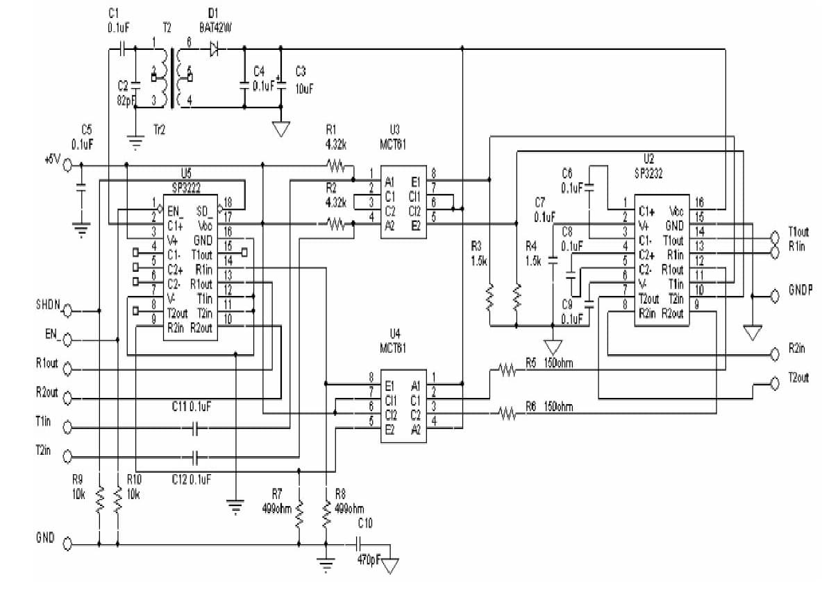 RS-232 Isolated Interface for 3.3V to 5.5V RS-232 Transceiver