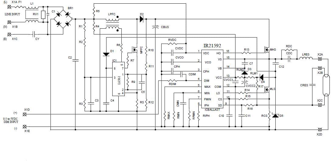 IRPLDIM1E, Evaluation Board for the 1-Lamp, 36W Dimming Lamp Driver for Fluorescent Lighting