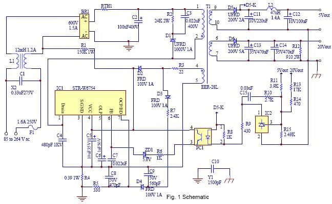 41W, 5V, 20V AC to DC Multi-Output Power Supply