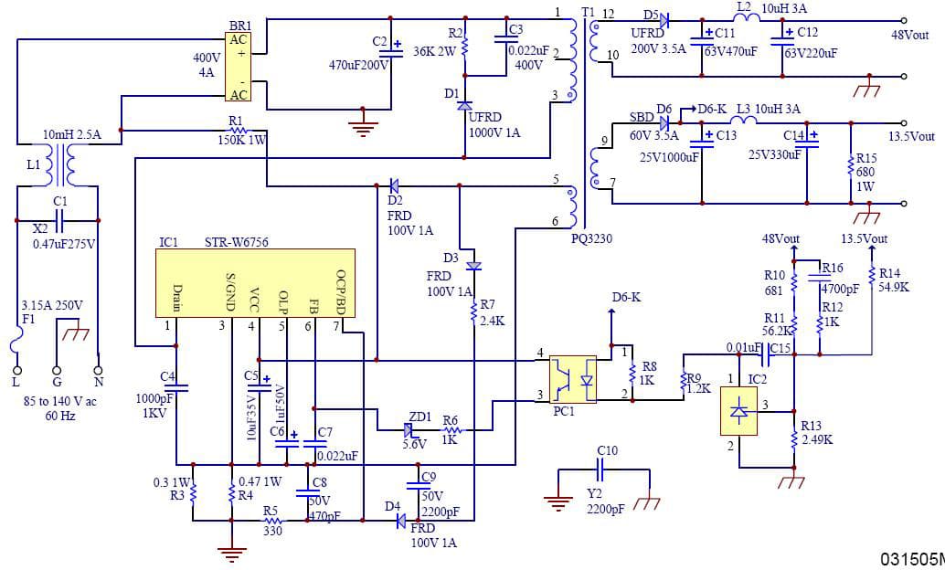 Reference Design - 3 Using for STR-W6756 120 Vac input, 100 W power supply