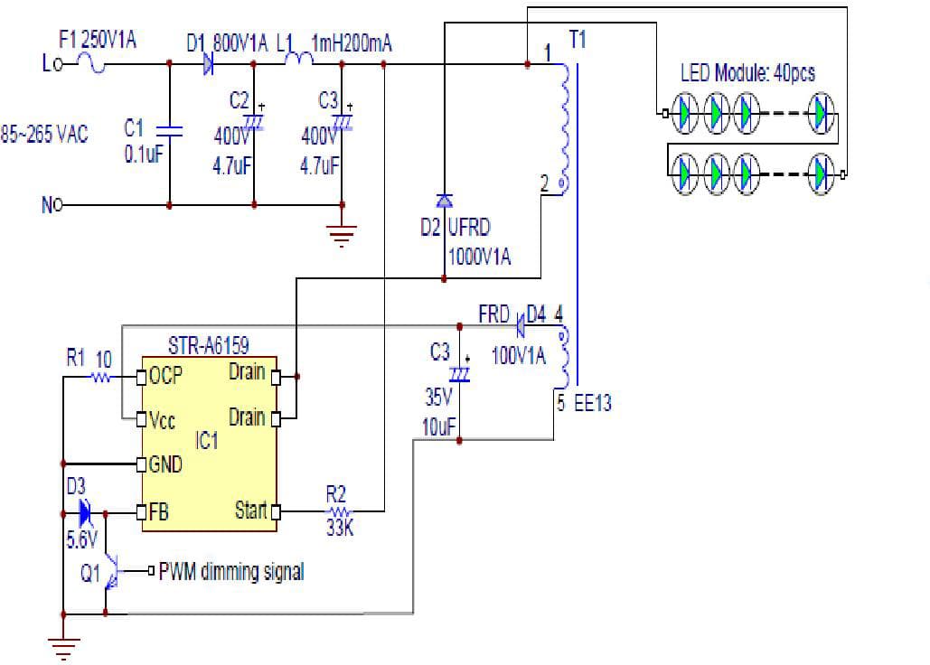 Reference Design - 5 Using STR-A6159 universal-input LED driver