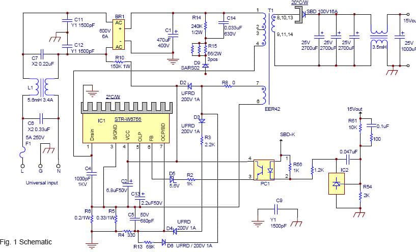 Reference Design - 6 Using for STR-W6756 Universal-input 140 W power supply