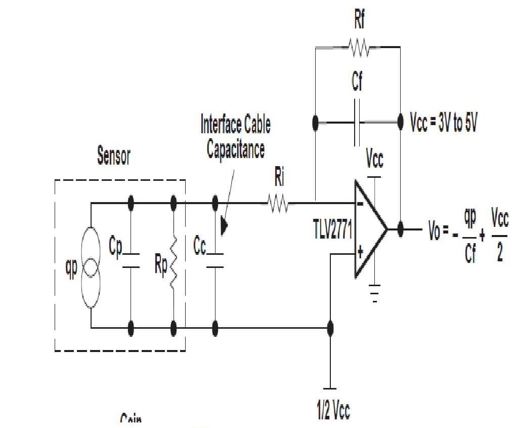 Charge Mode Amplifier Application Circuit for Piezoelectric Sensors Signal Conditioner