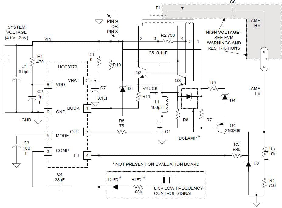 UCC3972EVM, Evaluation Board for the UCC3972, 1-Lamp Fluorescent Lamp Driver for Notebook