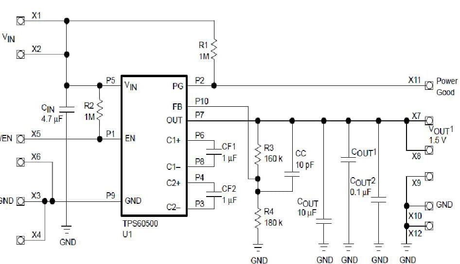 TPS60500EVM-193, Evaluation Board for the TPS60503 high efficiency step-down charge pump