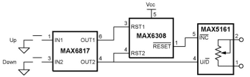 Few Components Needed for an ESD-Protected Solid-State Potentiometer (EPOT) System with Two Pushbuttons