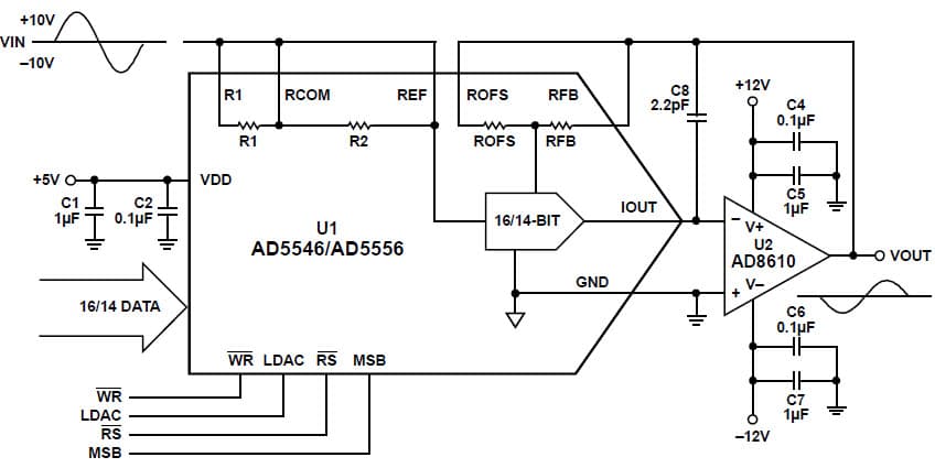 Precision, AC Reference Signal Attenuator Using the AD5546 16-bit Multiplying DAC