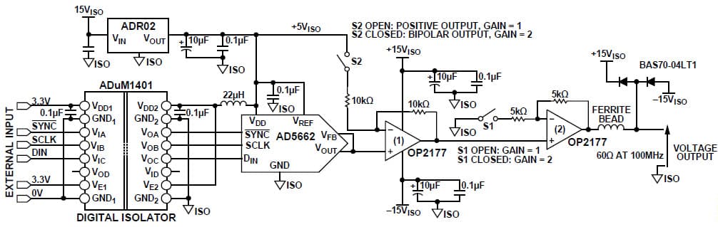 16-Bit Fully Isolated Output Voltage Module Using DAC, Digital Isolator and External Amplifiers