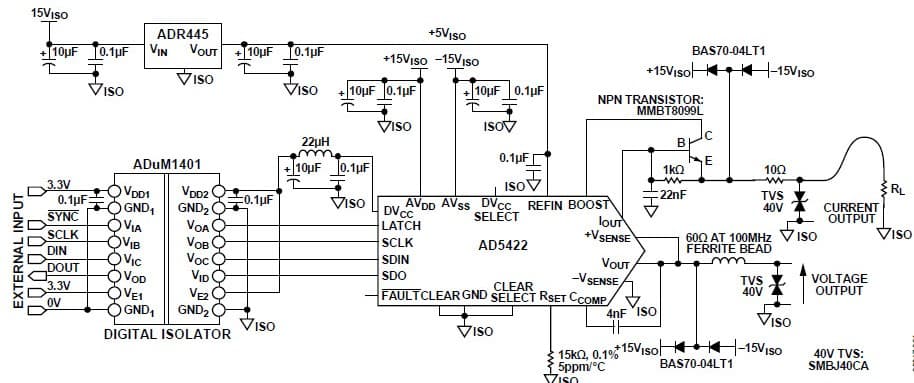 Fully Isolated 4mA to 20mA Output Module Using DAC, Digital Isolator and External Amplifiers