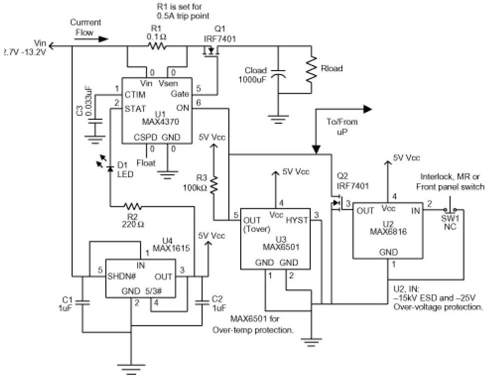 MAX4370 General over-current and over-temperature protection