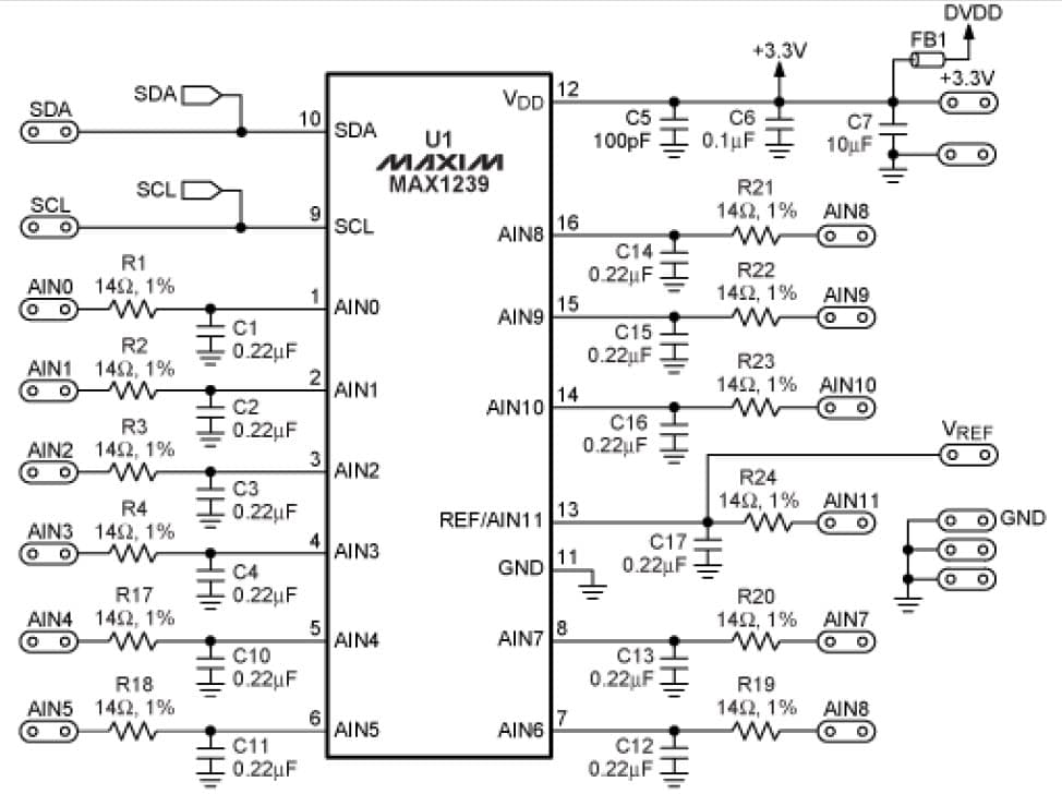 MAX1239, 12-Channel, 12-Bit ADC I2C-Compatible Serial Interface to MAXQ2000 Microcontroller