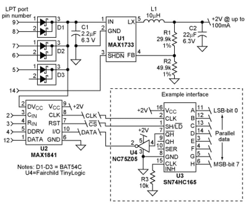 Parallel-Port Interface Powers Low Voltage Systems