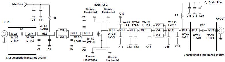 RD35HUF2 Single-Stage Amplifier with frequency of 450-530 MHz Evaluation Board