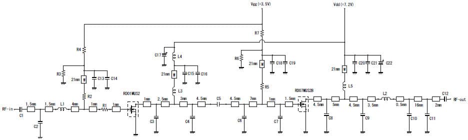 RD01MUS2 and RD07MUS2B RF Characteristics Data at 380 to 470 MHz and 7.2 VDD