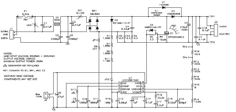 UCC28019AEVM, Evaluation Board for the UCC28019, 350W PFC Converter