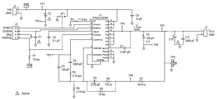 TPS54310EVM, 3-A Externally Compensated SWIFT Regulator EVM