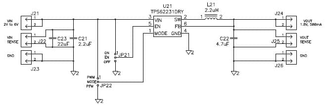 TPS62230EVM-370 evaluation module for TPS62231 3-MHz, synchronous step-down converter capable of supplying up to 500mA of output current