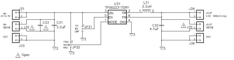 TPS622315EVM-574 evaluation module for TPS622317 3-MHz, synchronous step-down converter capable of supplying up to 500mA of output current