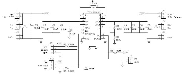 TPS63020EVM-487 evaluation module for evaluating the TPS63020 Buck-Boost Converter with 4A Switch