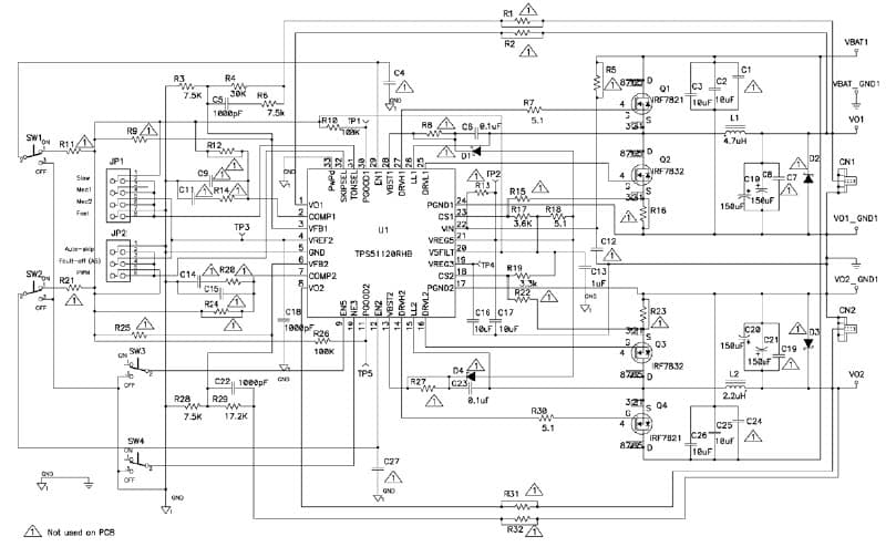 TPS51120EVM-001 evaluation module utilizes the TPS51120 in a high efficiency, dual synchronous buck converter