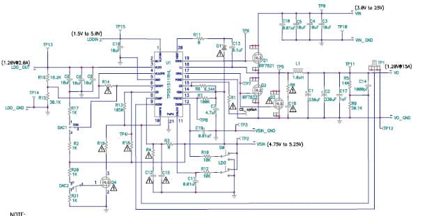 TPS51511EVM demonstrates a 15A Switcher at 1.2Vout and a LDO, 2A at 1.2Vout using the TPS51511 Switching Regulator