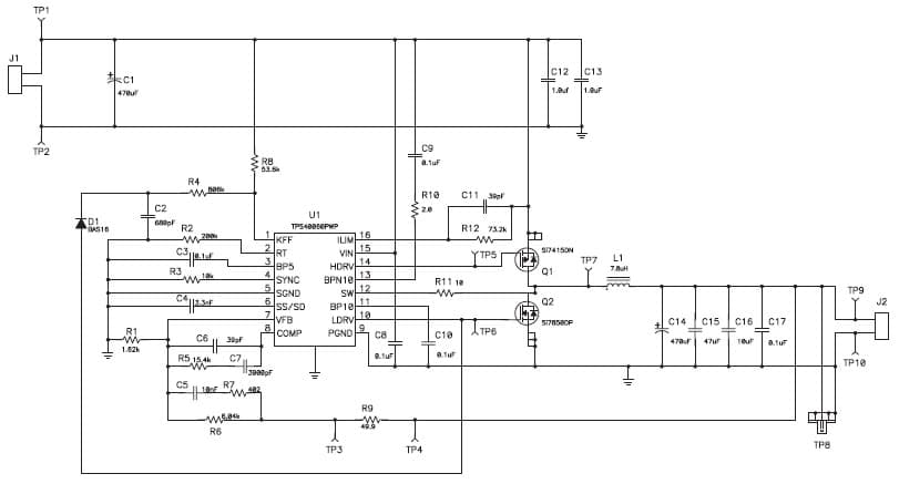 10-V to 55-V Input, 3.3-V Output, 4-A, Wide Input Range Synchronous Buck Converter Using the TPS40060