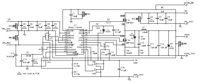 TPS51116EVM evaluation module (EVM) is a dual-output converter for DDR and DDRII memory modules