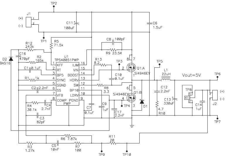 TPS40051EVM-002, 5V DC to DC Single Output Power Supply Evaluation Kit