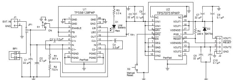 TPS60120EVM-174, Battery-Powered, Dual-Output Power Supply EVM for DSP's