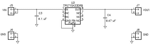 TPS715A01DRB, Evaluation Board for TPS715 5V DC to DC Single Output Power Supply