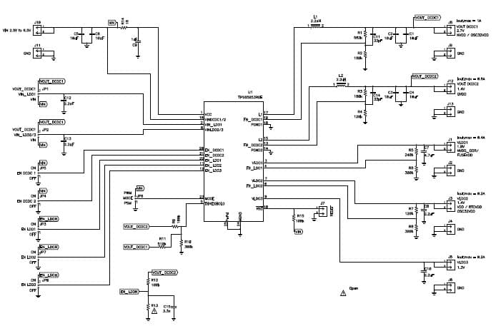 TPS65053EVM-389 facilitates evaluation of the TPS65053 integrated Power Management IC