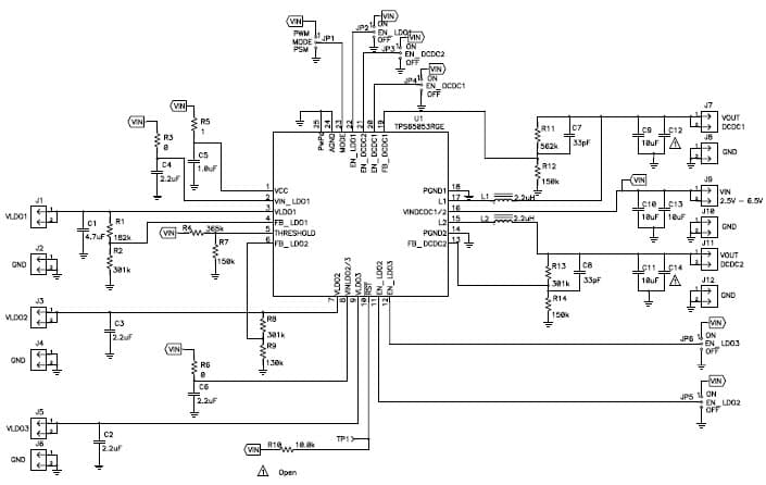 TPS65053-217 Evaluation Module (TPS65053EVM-217) demonstrates the TPS65053 Power Management IC (PMIC)