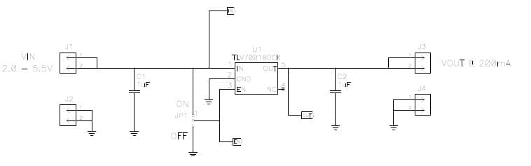 TLV70018EVM-503, Evaluation Board for TLV70018 200mA Low dropout LDO linear regulator