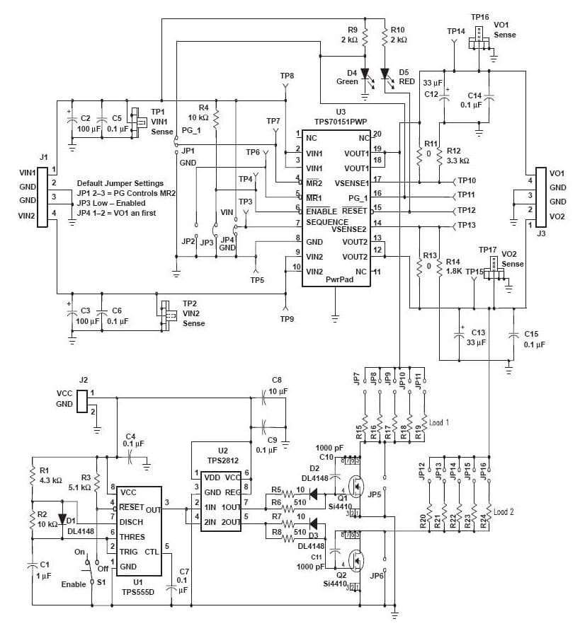 TPS70151EVM-152 provides a convenient method for evaluating the performance of TPS701xx dual output linear regulators