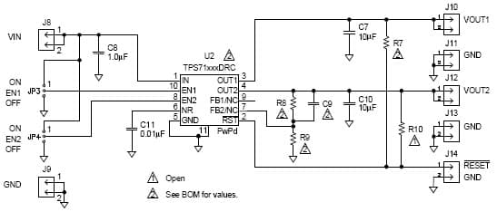 TPS71247EVM, Evaluation Board for TPS71247 1.8V, 2.85V DC to DC Multi-Output Power Supply