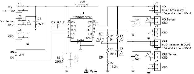 TPS61093EVM-519 facilitates evaluation of the TPS61093 low input, 20V/1.1A step-up DC/DC converter