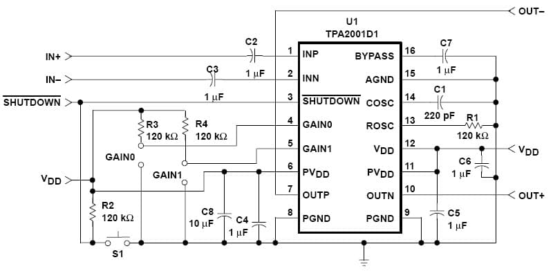 TPA2001D1 Audio Power Amplifier Evaluation Module