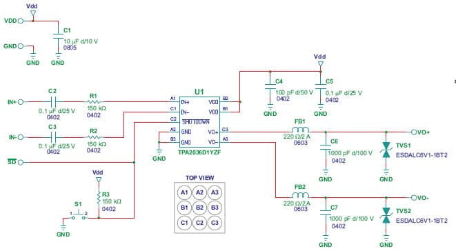 TPA2036D1 Audio Power Amplifier Evaluation Module