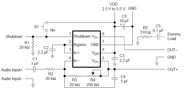 TPA301 Audio Power Amplifier Evaluation Module