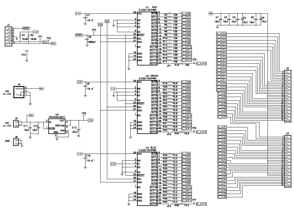 TLC59116FEVM-571 features TLC59116F, which is an I2C bus-controlled, 16-channel LED driver