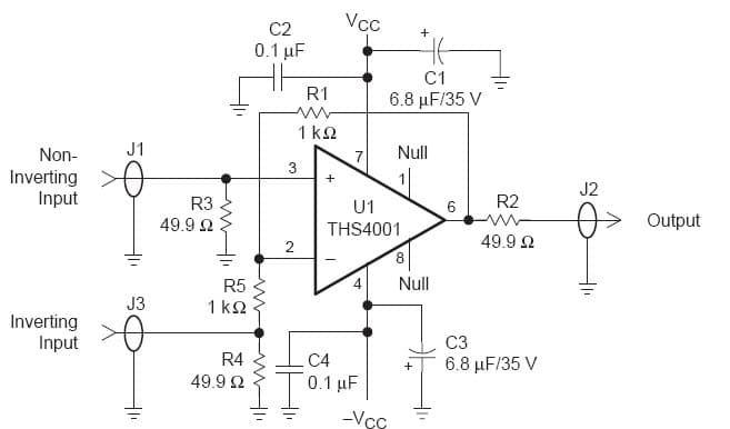 THS4001EVM, Evaluation board for featuring THS4001 High-Speed Operational Amplifier Evaluation Module is a complete high-speed amplifier circuit