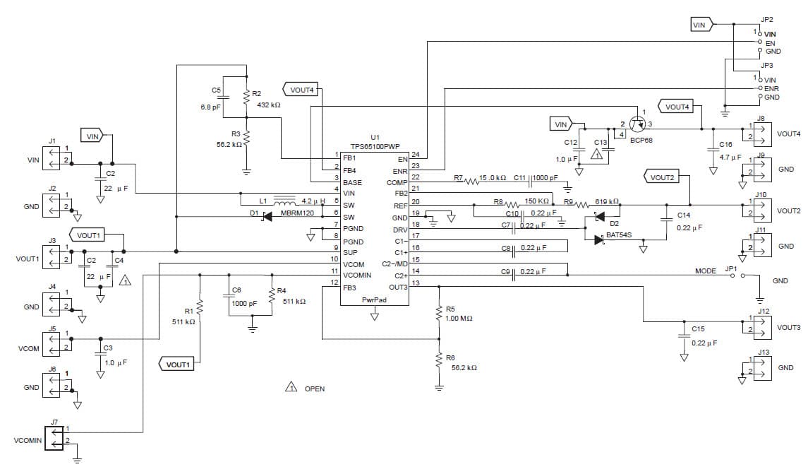 TPS65100EVM-030, Evaluation Kit for the TPS65100 multi-channel power supply for TFT LCD displays