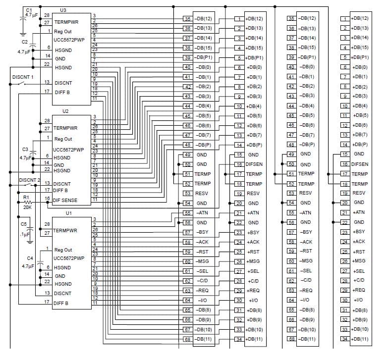 UCC5672 SCSI Low Voltage Differential Multimode (LVD)/Multimode Single-Ended (MSE) Evaluation Board